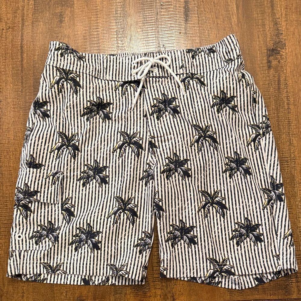 Arizona Jeans Striped Palm Tree Print Swim Shorts